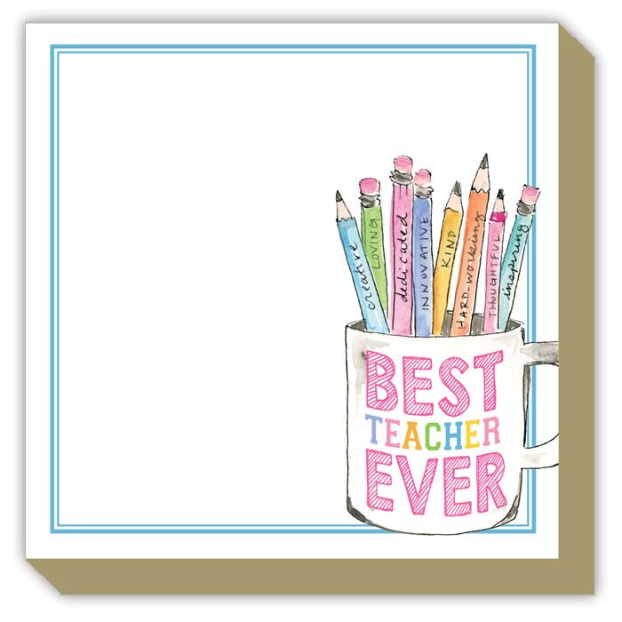 Handpainted Best Teacher Ever Pencil Cup Luxe Notepad - Bria Blair Creative
