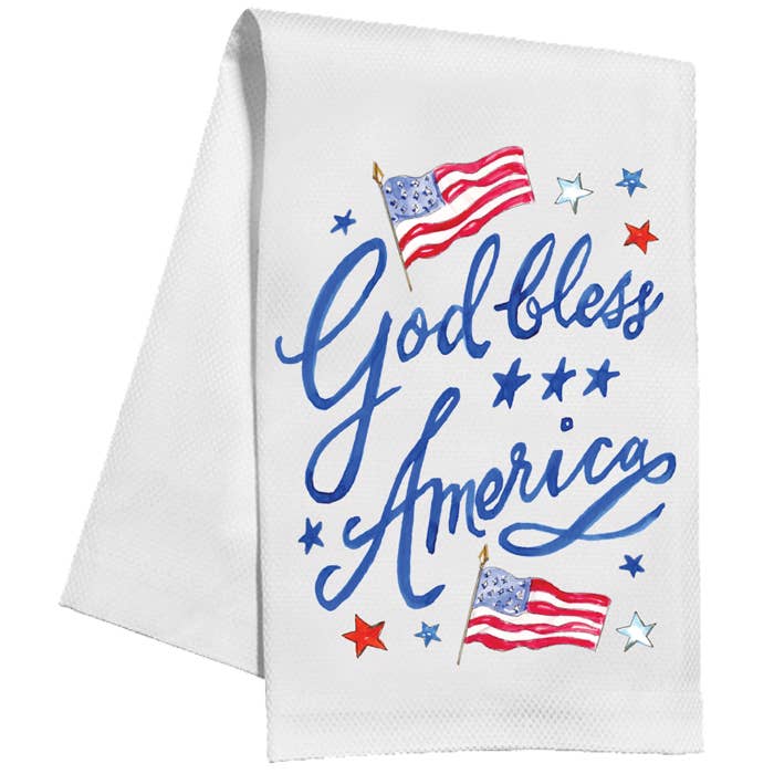 Handpainted God Bless America Flags and Stars Kitchen Towel - Bria Blair Creative