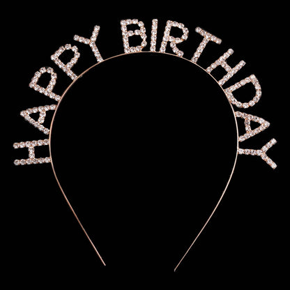 Happy Birthday Text Rhinestone Headband: Silver - Bria Blair Creative