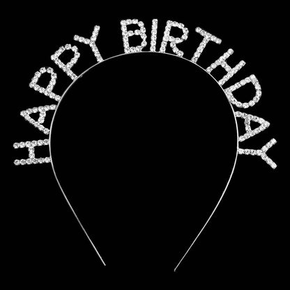 Happy Birthday Text Rhinestone Headband: Silver - Bria Blair Creative