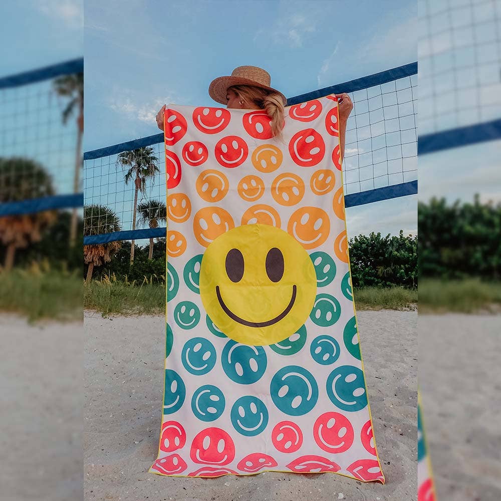 Happy Face Repeat Pattern Beach Quick Dry Towel: Rainbow / OS - Bria Blair Creative