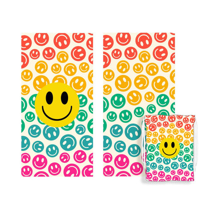 Happy Face Repeat Pattern Beach Quick Dry Towel: Rainbow / OS - Bria Blair Creative