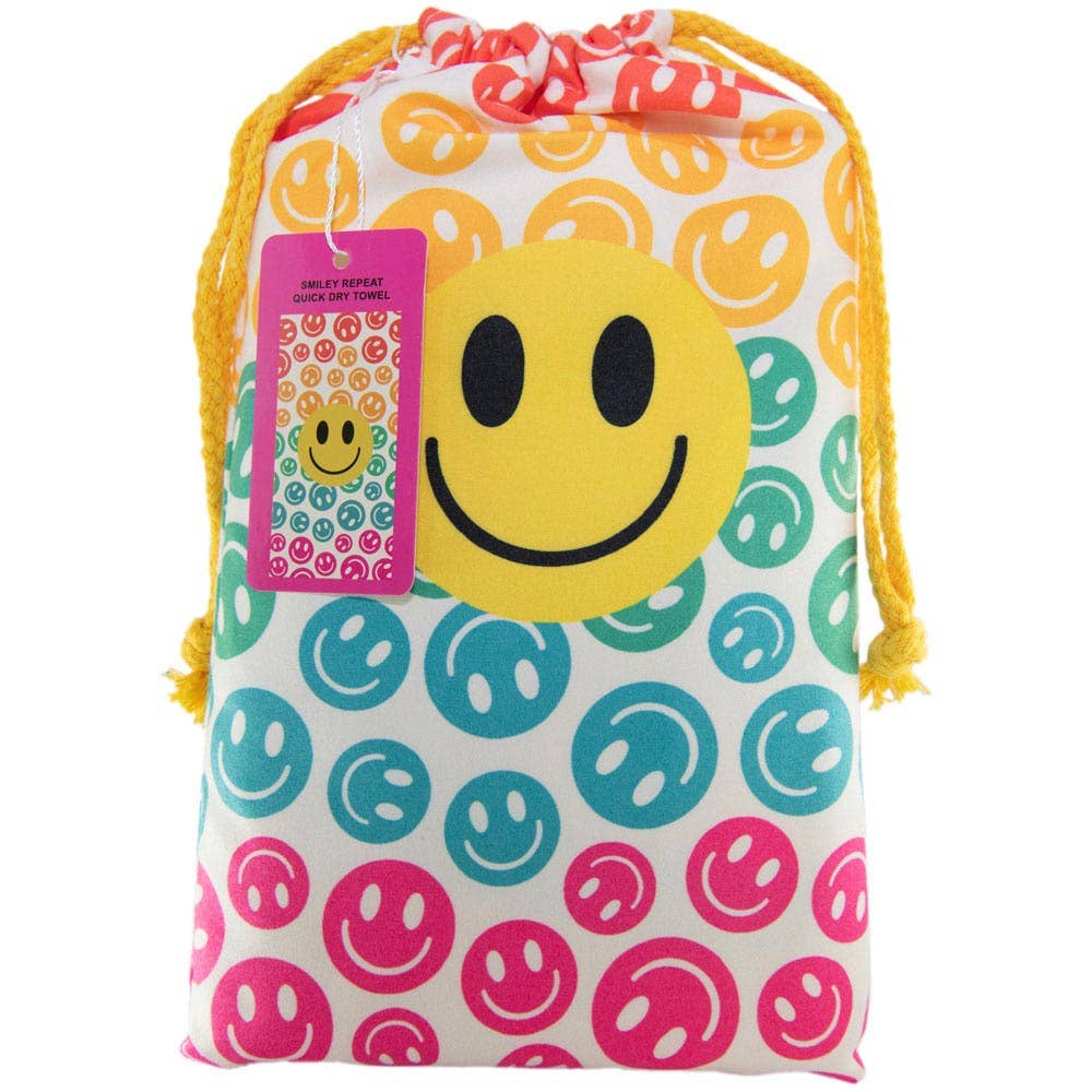 Happy Face Repeat Pattern Beach Quick Dry Towel: Rainbow / OS - Bria Blair Creative
