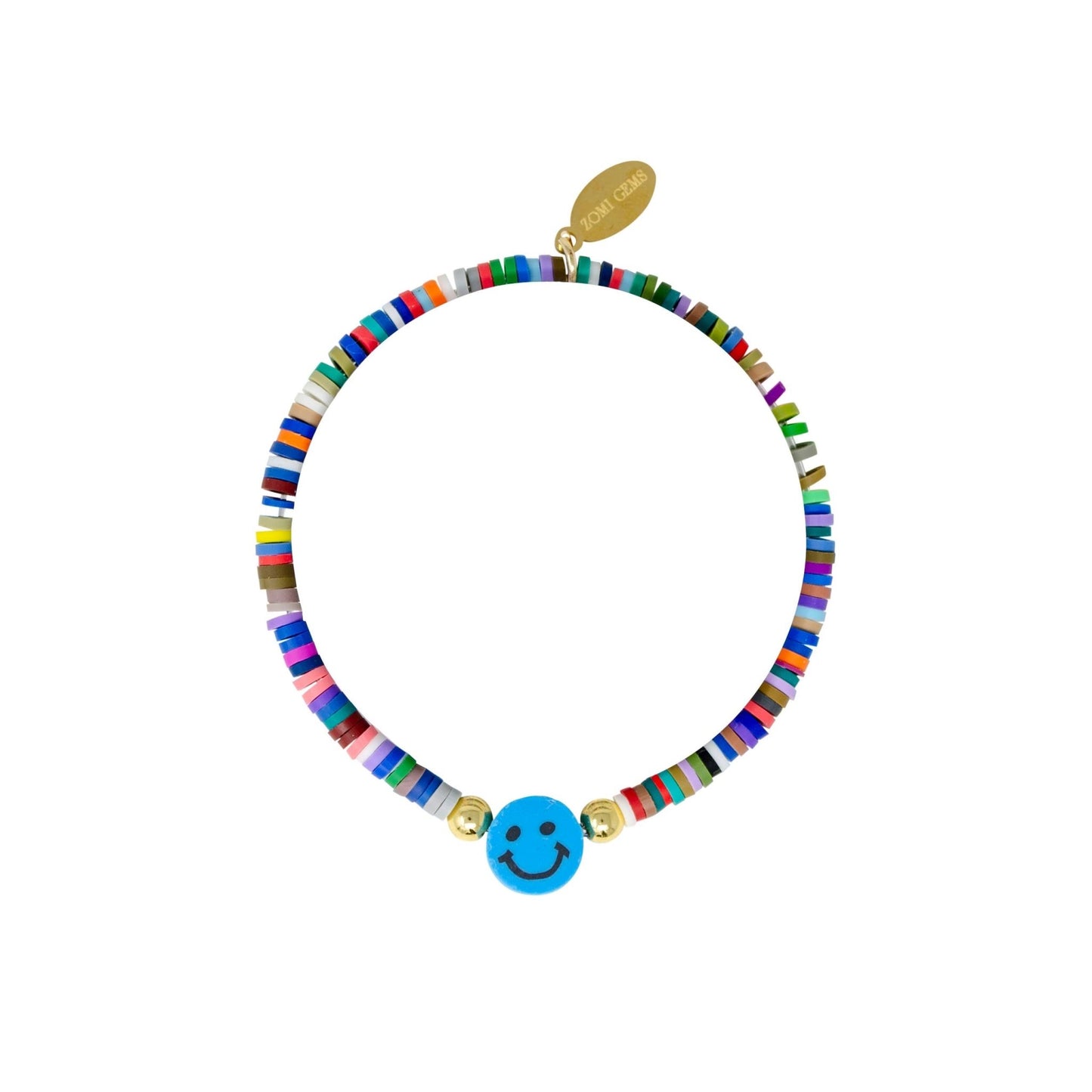Happy Face Stretchy Rainbow Disk Bracelet Tower - Bria Blair Creative