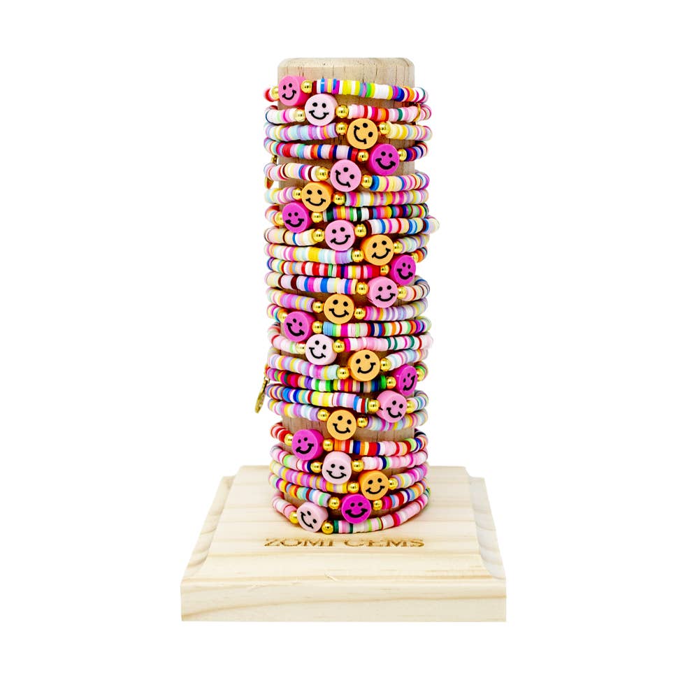Happy Face Stretchy Rainbow Disk Bracelet Tower - Bria Blair Creative