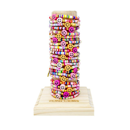 Happy Face Stretchy Rainbow Disk Bracelet Tower - Bria Blair Creative