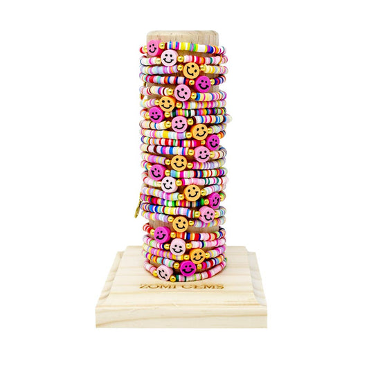 Happy Face Stretchy Rainbow Disk Bracelet Tower - Bria Blair Creative