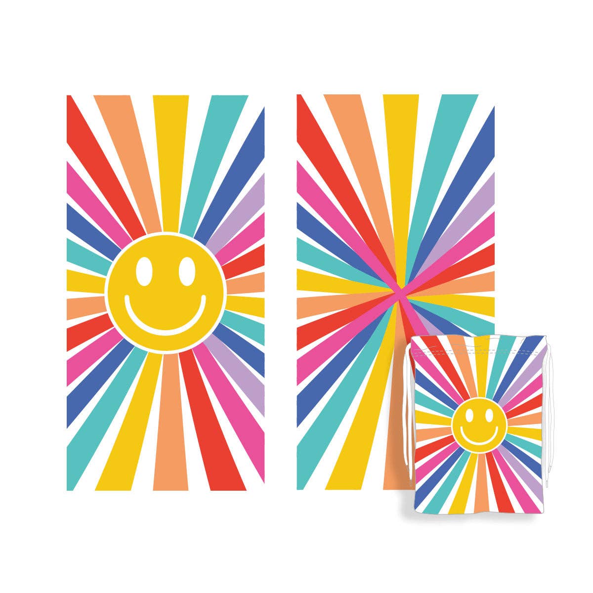 Happy Face Sunshine Quick Dry Beach Towels: Rainbow / OS - Bria Blair Creative