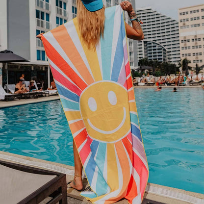Happy Face Sunshine Quick Dry Beach Towels: Rainbow / OS - Bria Blair Creative