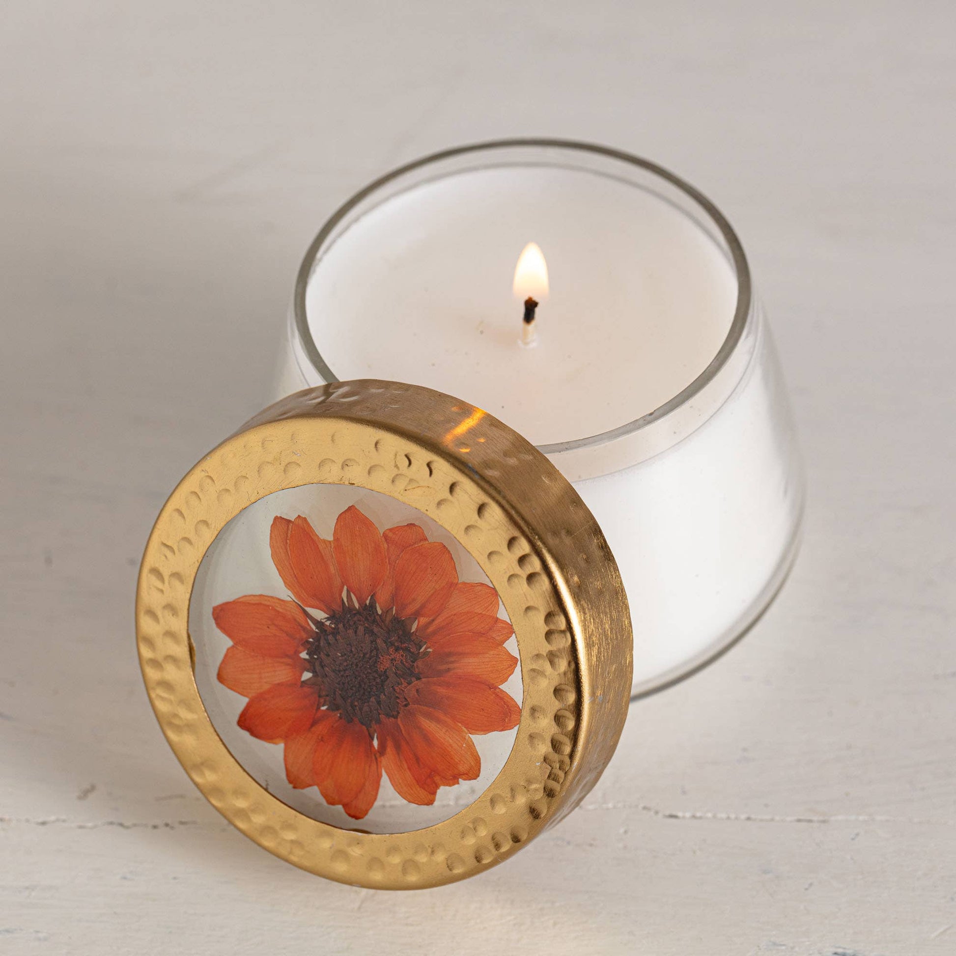 Harvest Pumpkin Small Pressed Floral Candle - Bria Blair Creative