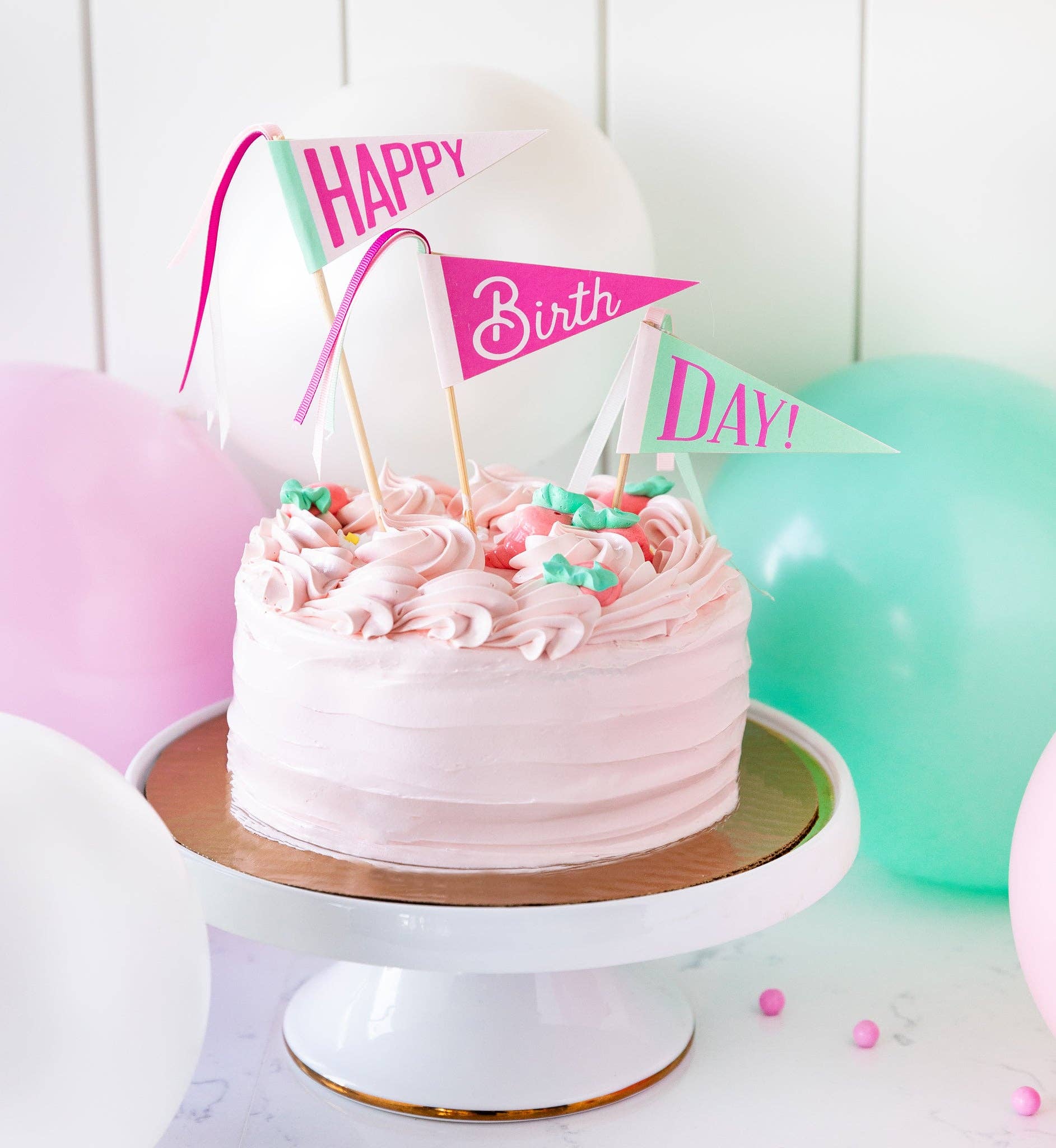 HBD911 - Pink Happy Birthday Cake Topper - Bria Blair Creative