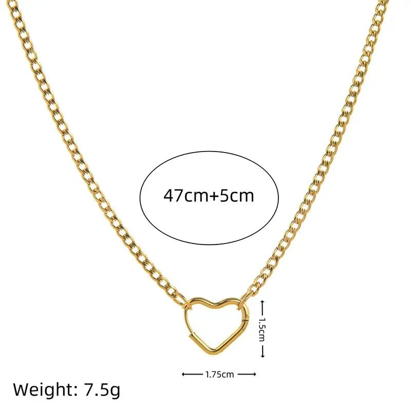 Heart Clasp Charm Necklace 18K Gold Stainless Steel - Bria Blair Creative
