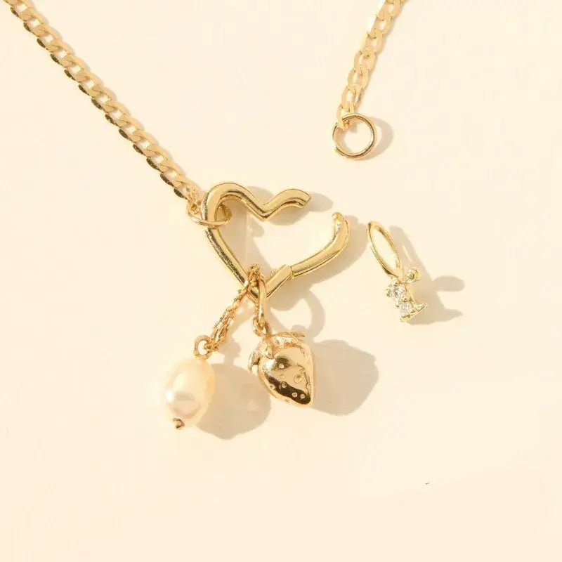 Heart Clasp Charm Necklace 18K Gold Stainless Steel - Bria Blair Creative