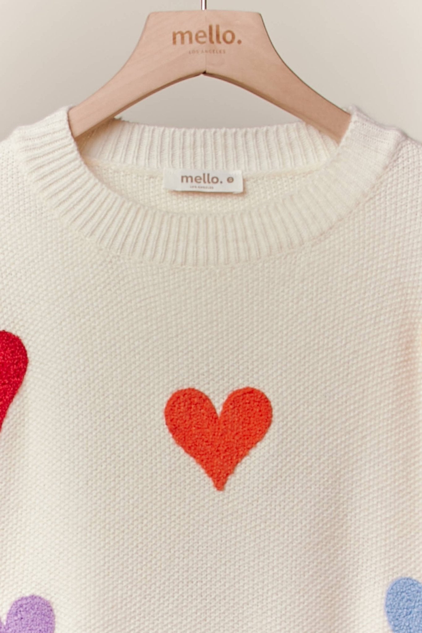 Heart Shaped Patterns Front Round Neck Sweater: Cream / M - Bria Blair Creative