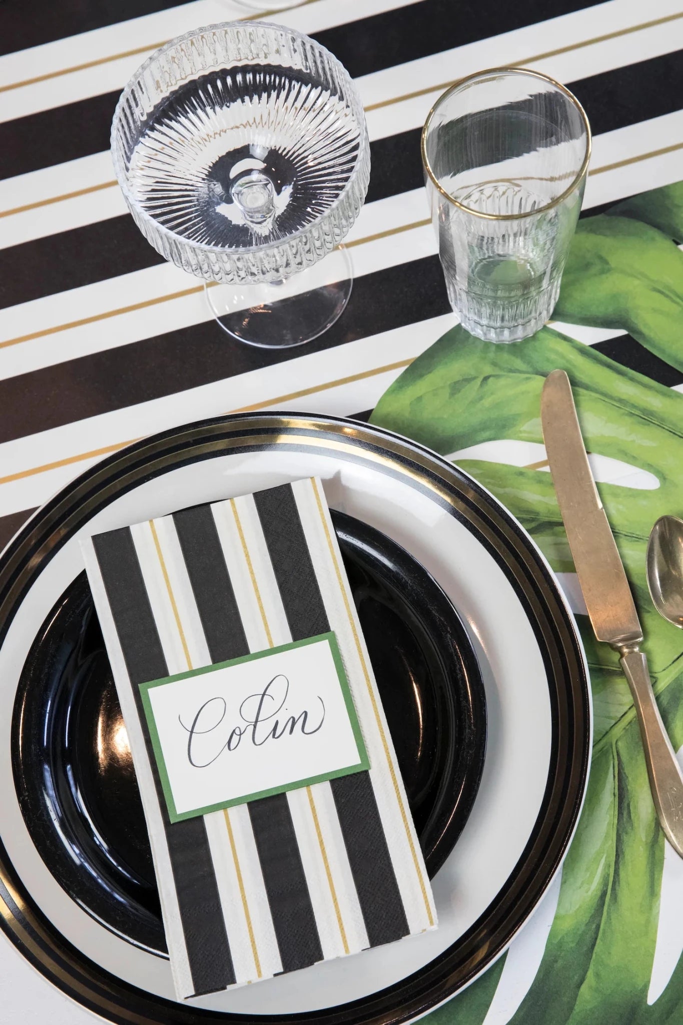Hester & Cook - Black and Gold Awning Stripe Guest Napkin - Bria Blair Creative