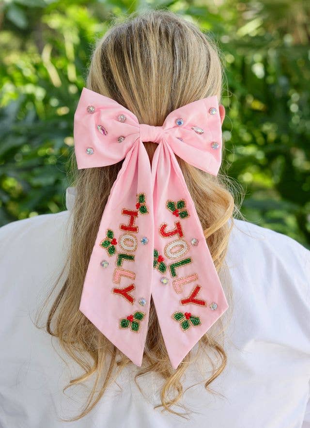 Holly Jolly Hair Bow PINK - Bria Blair Creative