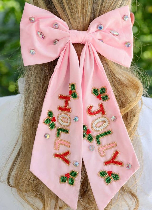 Holly Jolly Hair Bow PINK - Bria Blair Creative
