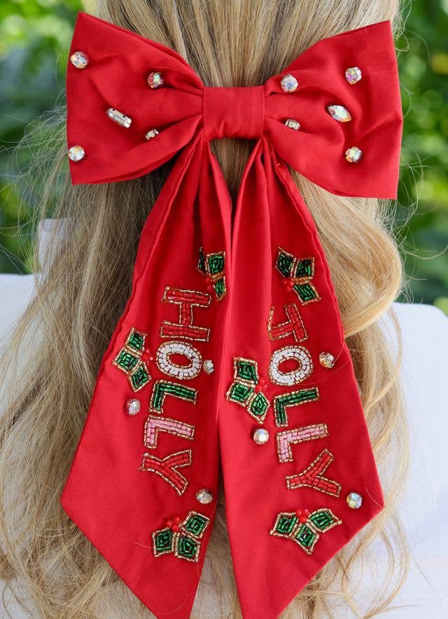 Holly Jolly Hair Bow RED: Default - Bria Blair Creative