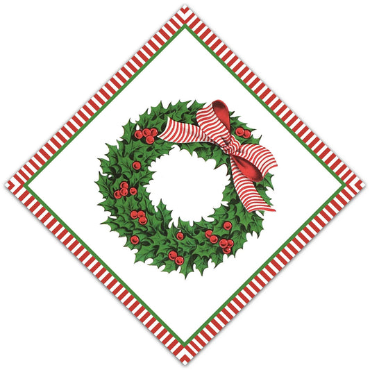 Holly Wreath Paper Cocktail Napkins | Pack of 20 - Bria Blair Creative
