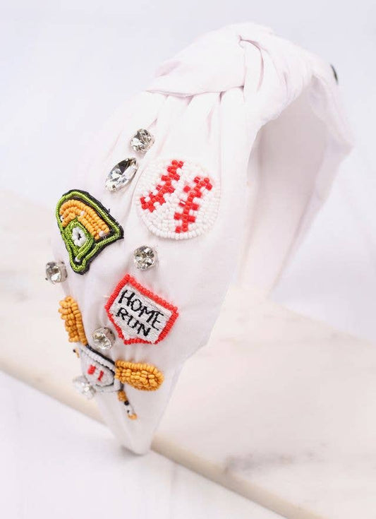 Home Run Baseball Headband WHITE - Bria Blair Creative