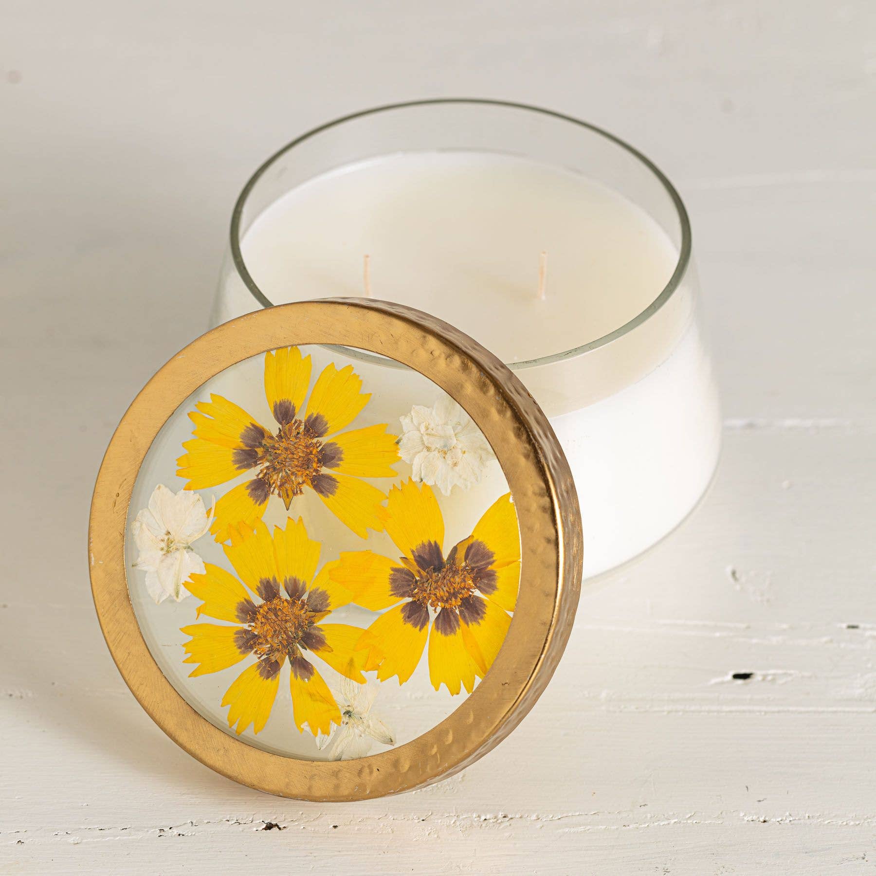 Honey Tobacco Large Pressed Floral Candle - Bria Blair Creative
