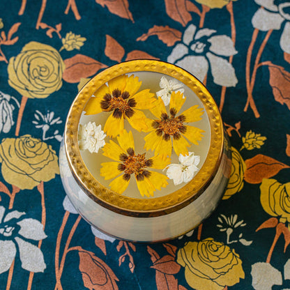 Honey Tobacco Large Pressed Floral Candle - Bria Blair Creative