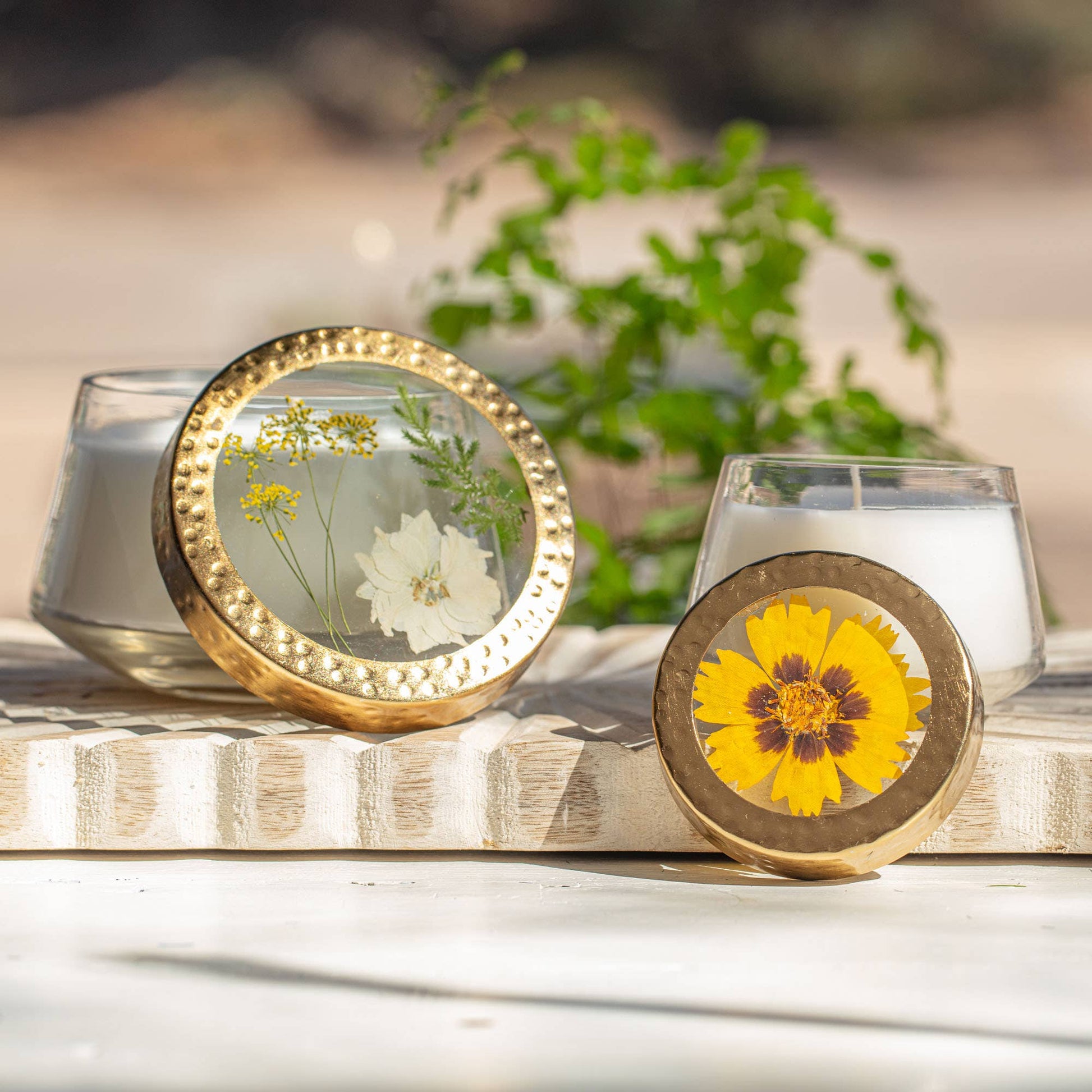 Honey Tobacco Small Pressed Floral Candle - Bria Blair Creative