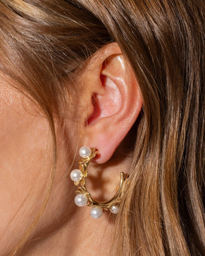 Hoop Earrings - Medium - Gold - Plated Flowers w/Pearls - Kali - Bria Blair Creative