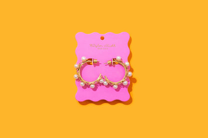Hoop Earrings - Medium - Gold - Plated Flowers w/Pearls - Kali - Bria Blair Creative