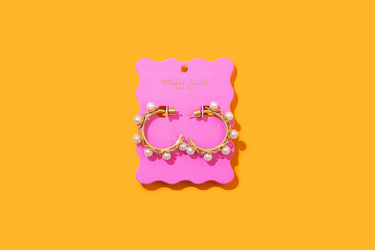 Hoop Earrings - Medium - Gold - Plated Flowers w/Pearls - Kali - Bria Blair Creative