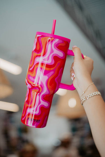 Hot Pink Retro Swirl Valentine's Day Stainless Steel Tumbler: Hot Pink - Bria Blair Creative