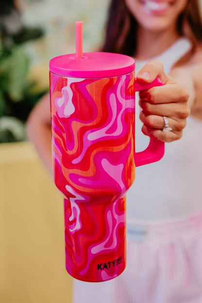 Hot Pink Retro Swirl Valentine's Day Stainless Steel Tumbler: Hot Pink - Bria Blair Creative