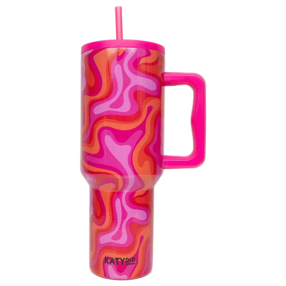 Hot Pink Retro Swirl Valentine's Day Stainless Steel Tumbler: Hot Pink - Bria Blair Creative