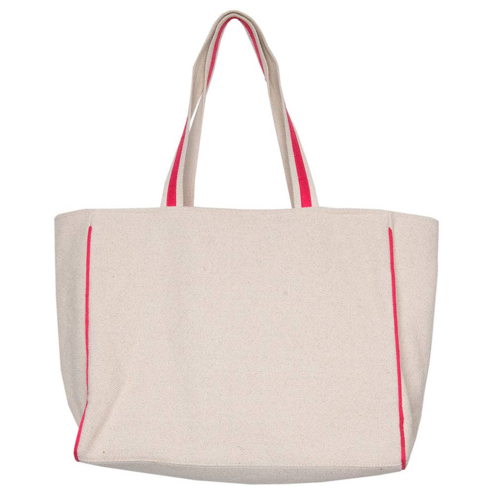 Hot Pink Star Eye Happy Face Tote Bag for Women: Beige Canvas - Bria Blair Creative