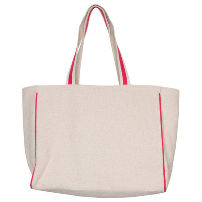 Hot Pink Star Eye Happy Face Tote Bag for Women: Beige Canvas - Bria Blair Creative