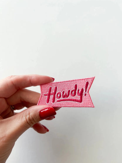 Howdy Embroidered Patch Iron - On Patch Pink Patch - Bria Blair Creative