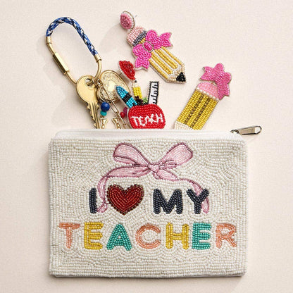 I LOVE MY TEACHER Message Seed Beaded Mini Pouch Bag - Bria Blair Creative