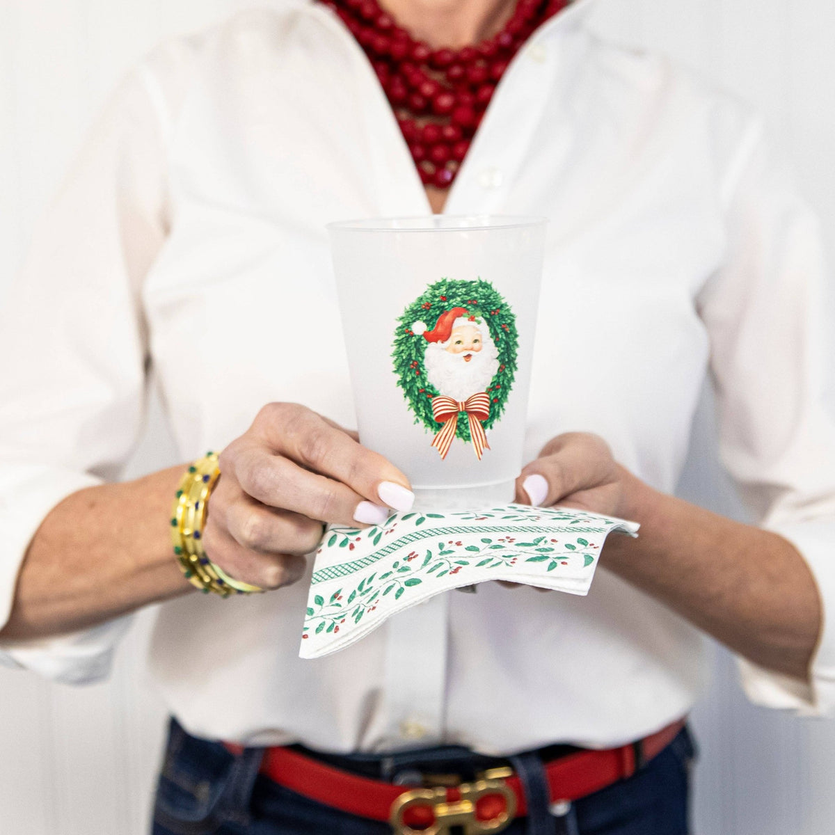 In Stock Santa Claus Wreath Shatterproof Cups | Set of 8: Default Title - Bria Blair Creative