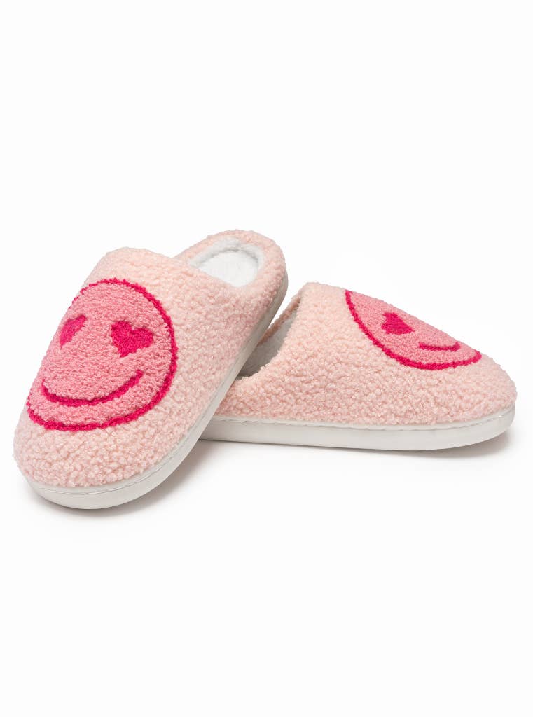 Indoor / Outdoor Slippers - Heart Eyes Happy Faces - Pink: M/L - Bria Blair Creative