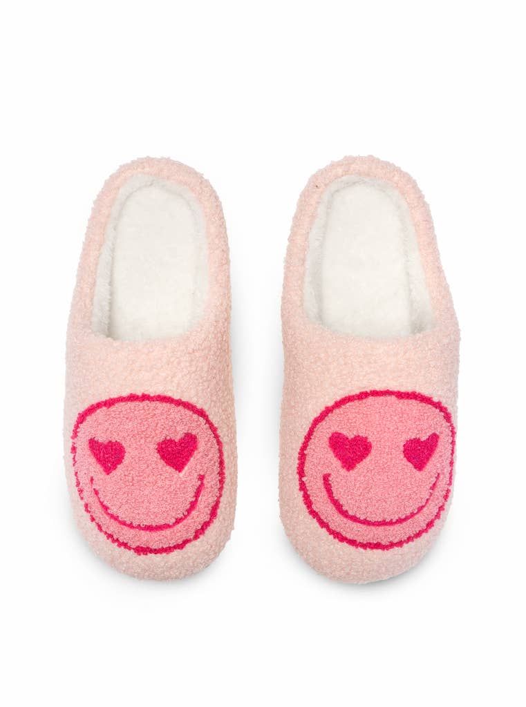 Indoor / Outdoor Slippers - Heart Eyes Happy Faces - Pink: M/L - Bria Blair Creative