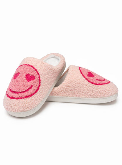 Indoor / Outdoor Slippers - Heart Eyes Happy Faces - Pink: S/M - Bria Blair Creative