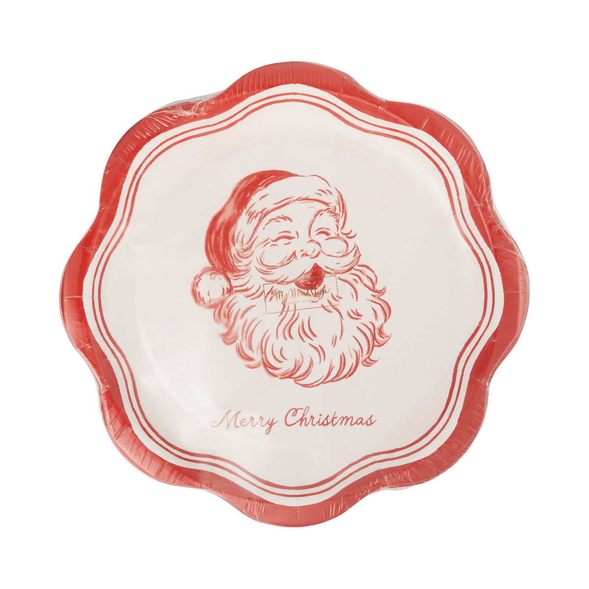 JOL1340 - Red Vintage Santa Merry Christmas 8" Salad Plates - Bria Blair Creative