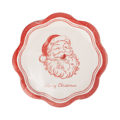 JOL1340 - Red Vintage Santa Merry Christmas 8" Salad Plates - Bria Blair Creative
