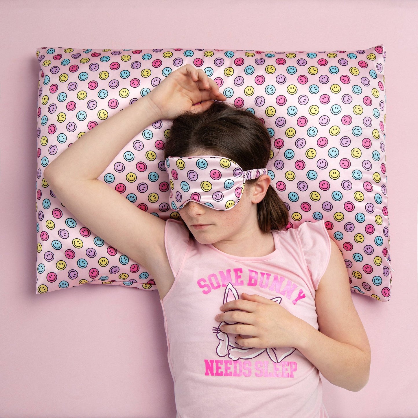 Karma Smiley Face Satin Sleep Mask Eye Cover for Bed - Bria Blair Creative