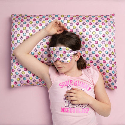 Karma Smiley Face Satin Sleep Mask Eye Cover for Bed - Bria Blair Creative