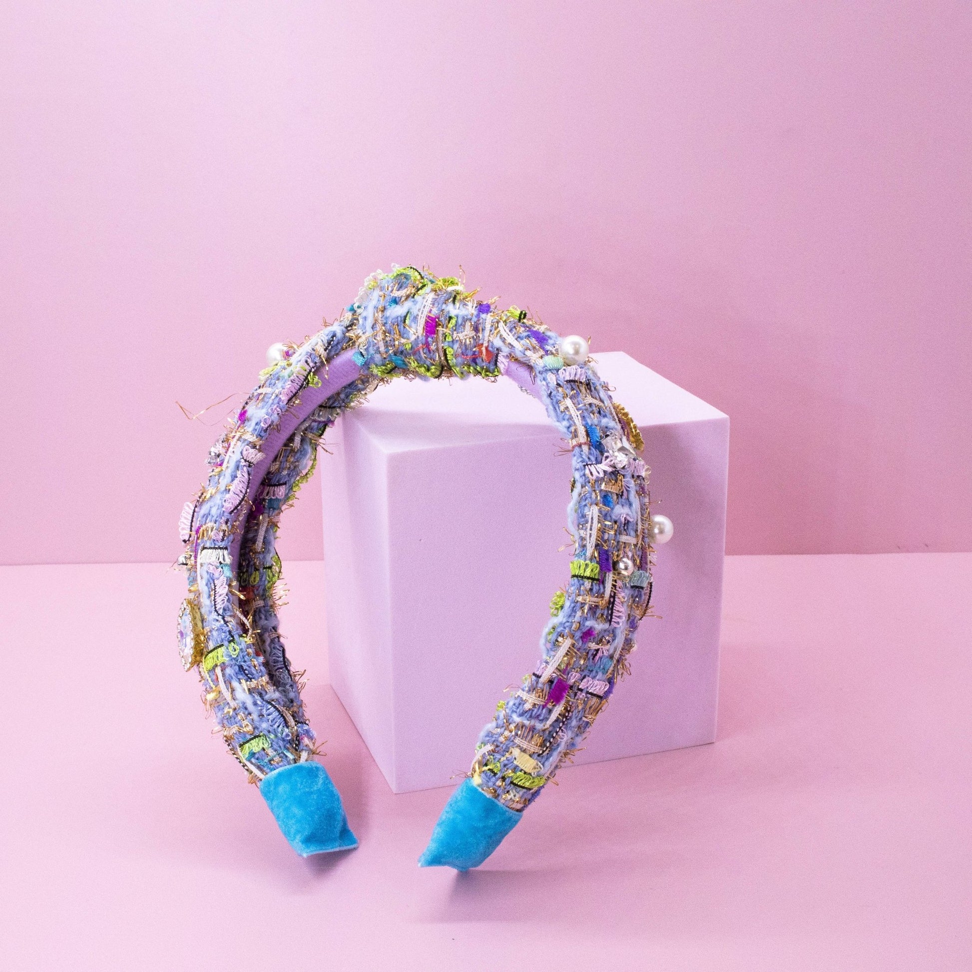 Kids Knot Headband - Embellished Rhinestone Pearl Tweed: Pink - Bria Blair Creative
