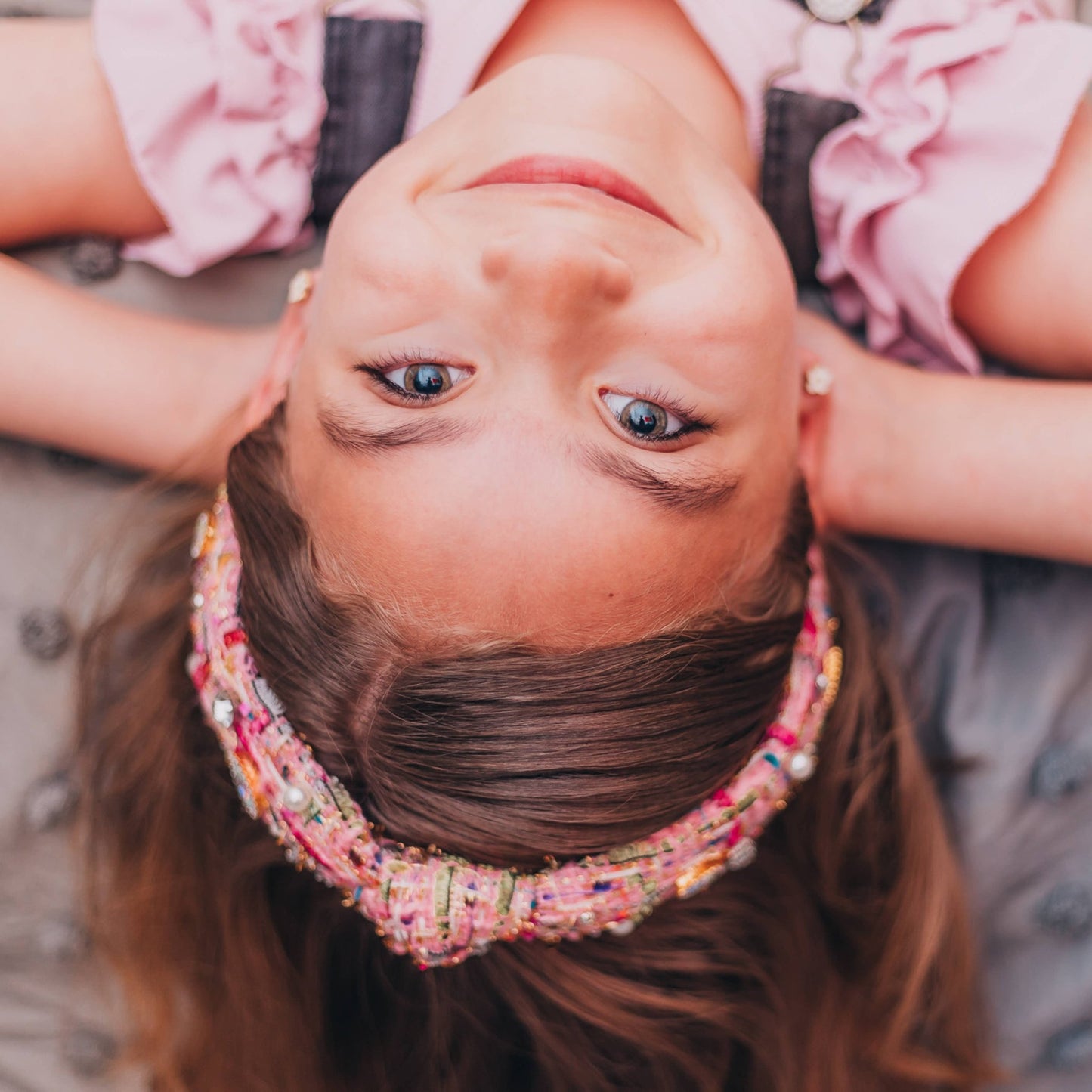 Kids Knot Headband - Embellished Rhinestone Pearl Tweed: Pink - Bria Blair Creative