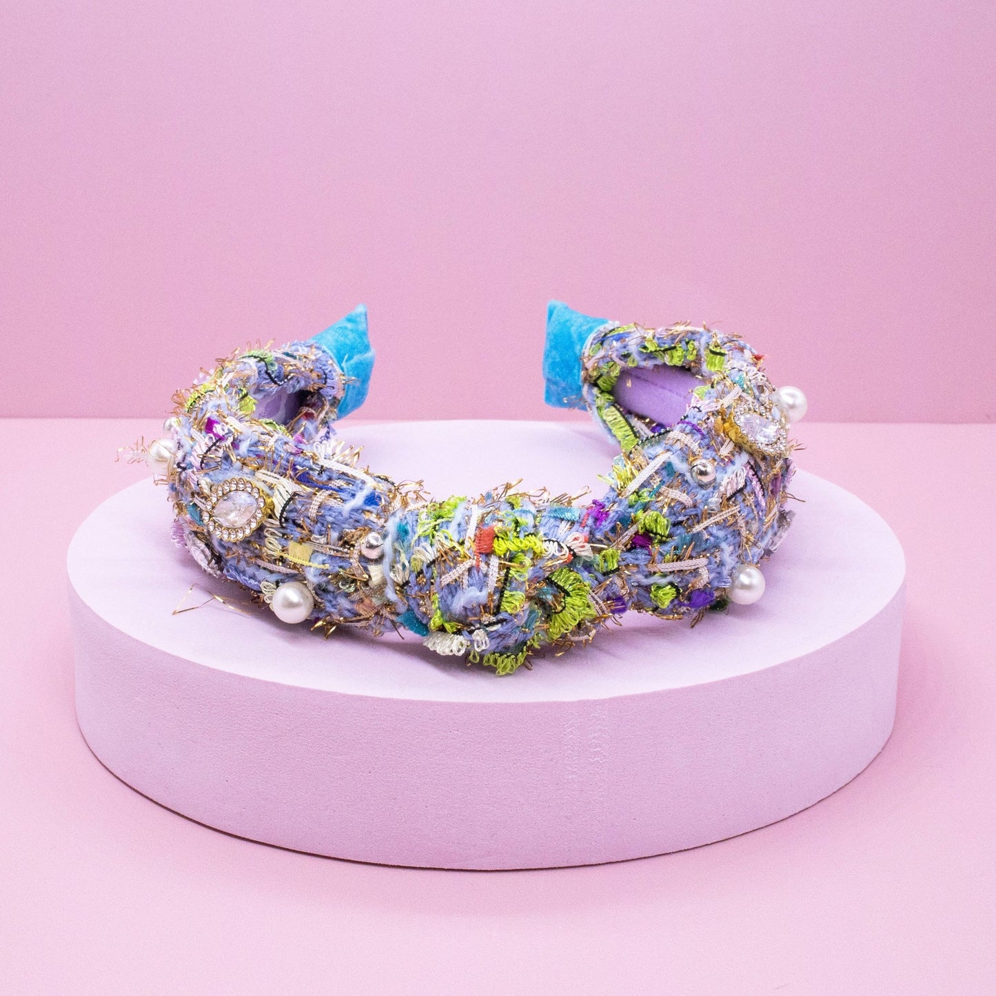 Kids Knot Headband - Embellished Rhinestone Pearl Tweed: Pink - Bria Blair Creative