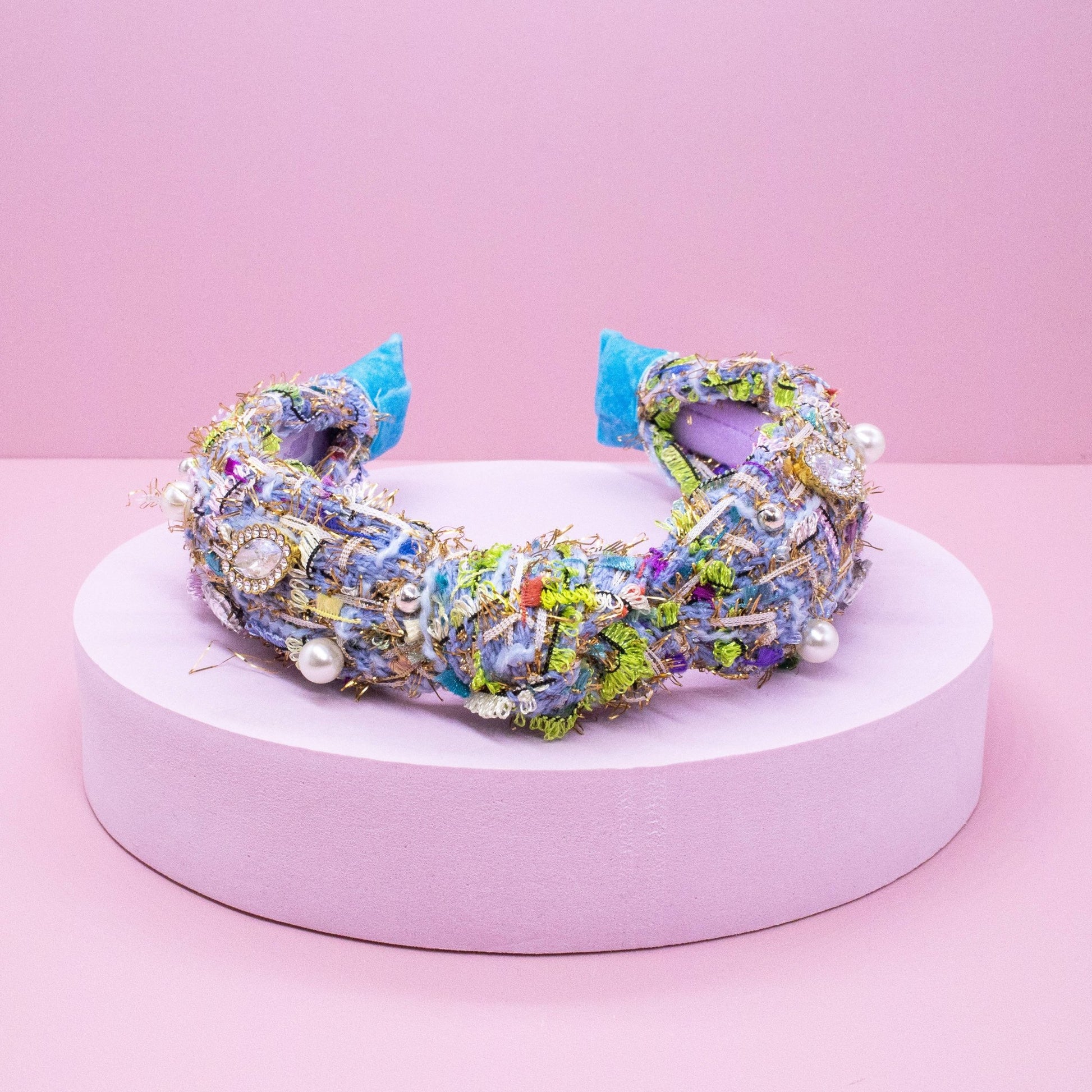 Kids Knot Headband - Embellished Rhinestone Pearl Tweed: Pink - Bria Blair Creative