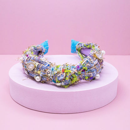 Kids Knot Headband - Embellished Rhinestone Pearl Tweed: Pink - Bria Blair Creative